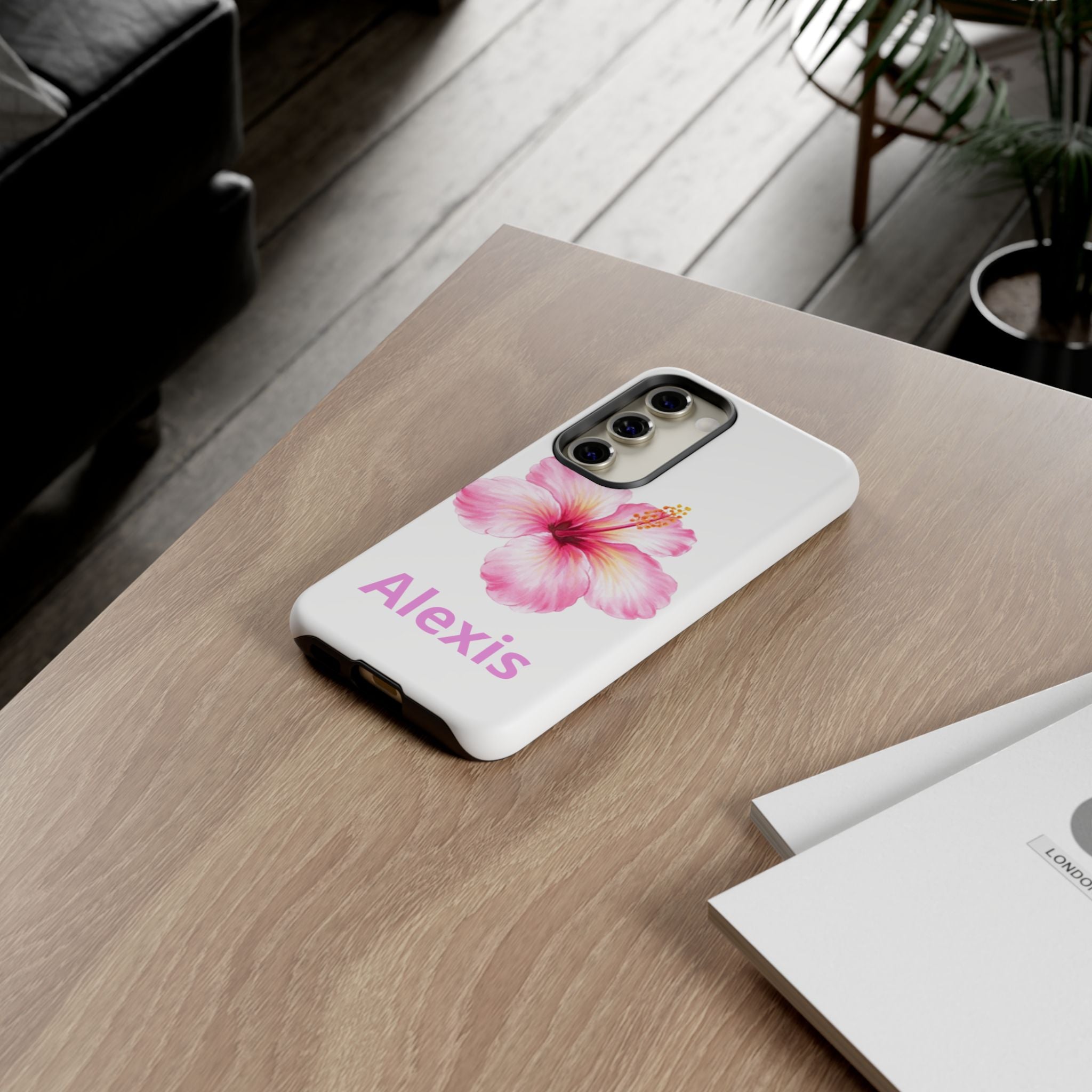 Personalized Hibiscus Phone Case — Custom Name Floral Tough Case- Pre Order