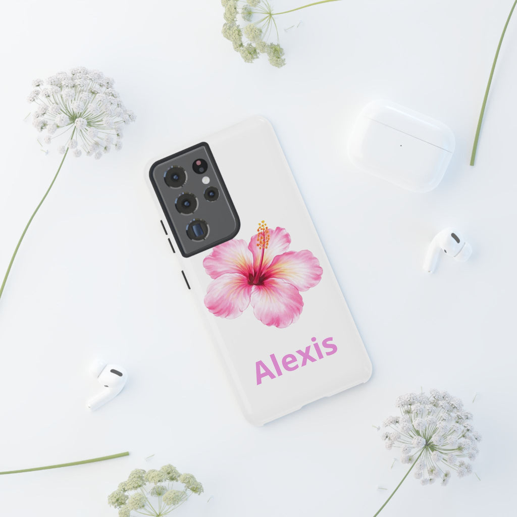 Personalized Hibiscus Phone Case — Custom Name Floral Tough Case- Pre Order
