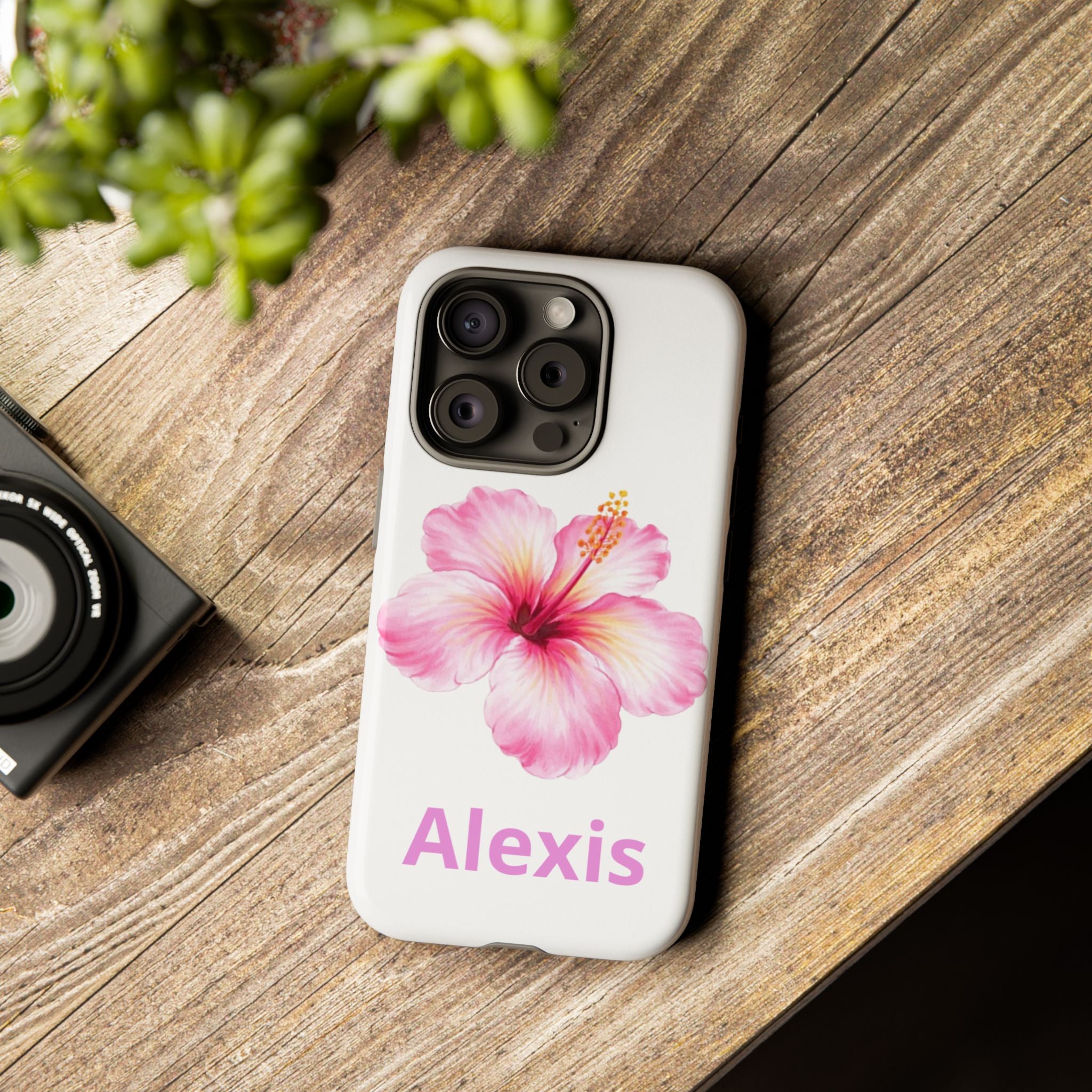 Personalized Hibiscus Phone Case — Custom Name Floral Tough Case- Pre Order