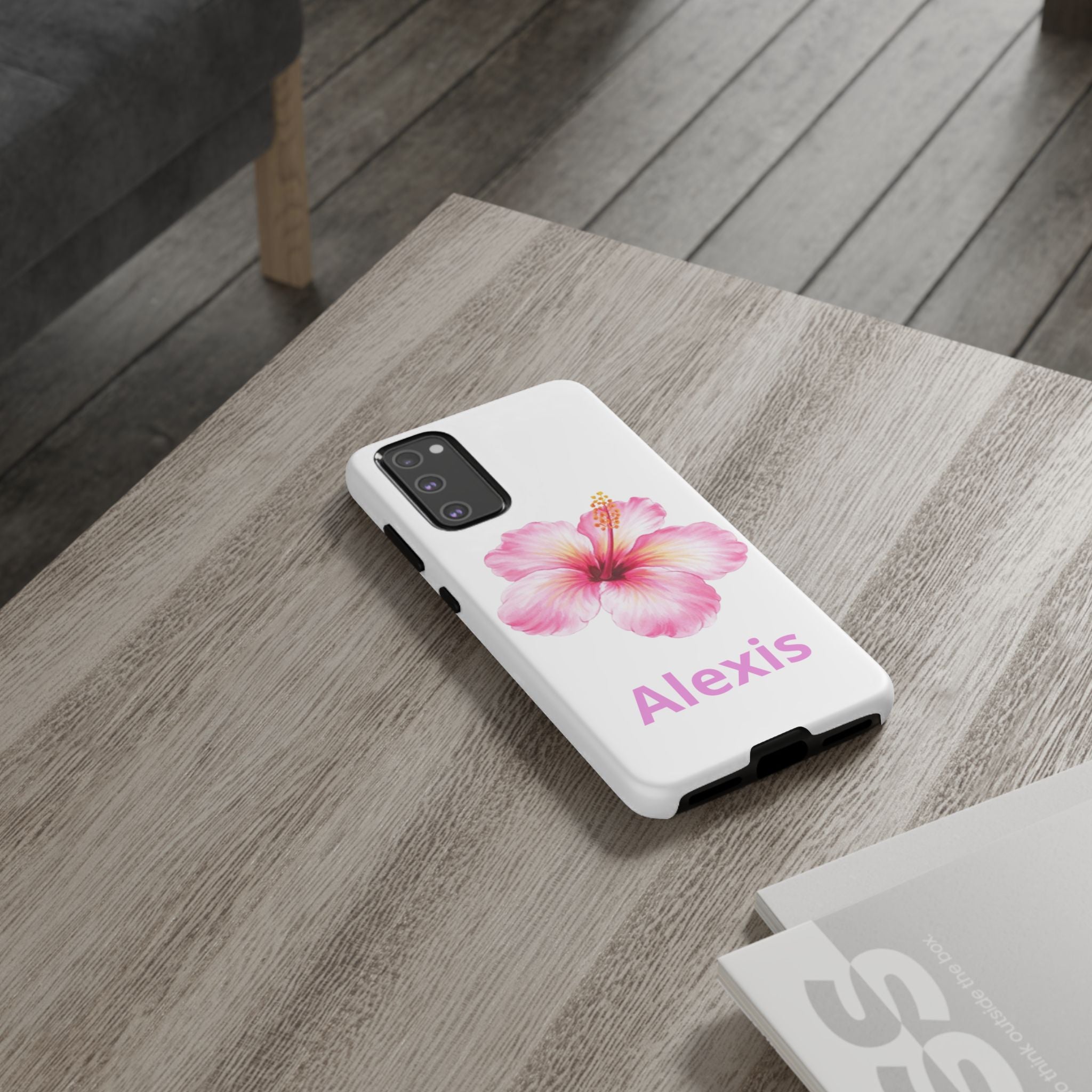 Personalized Hibiscus Phone Case — Custom Name Floral Tough Case- Pre Order