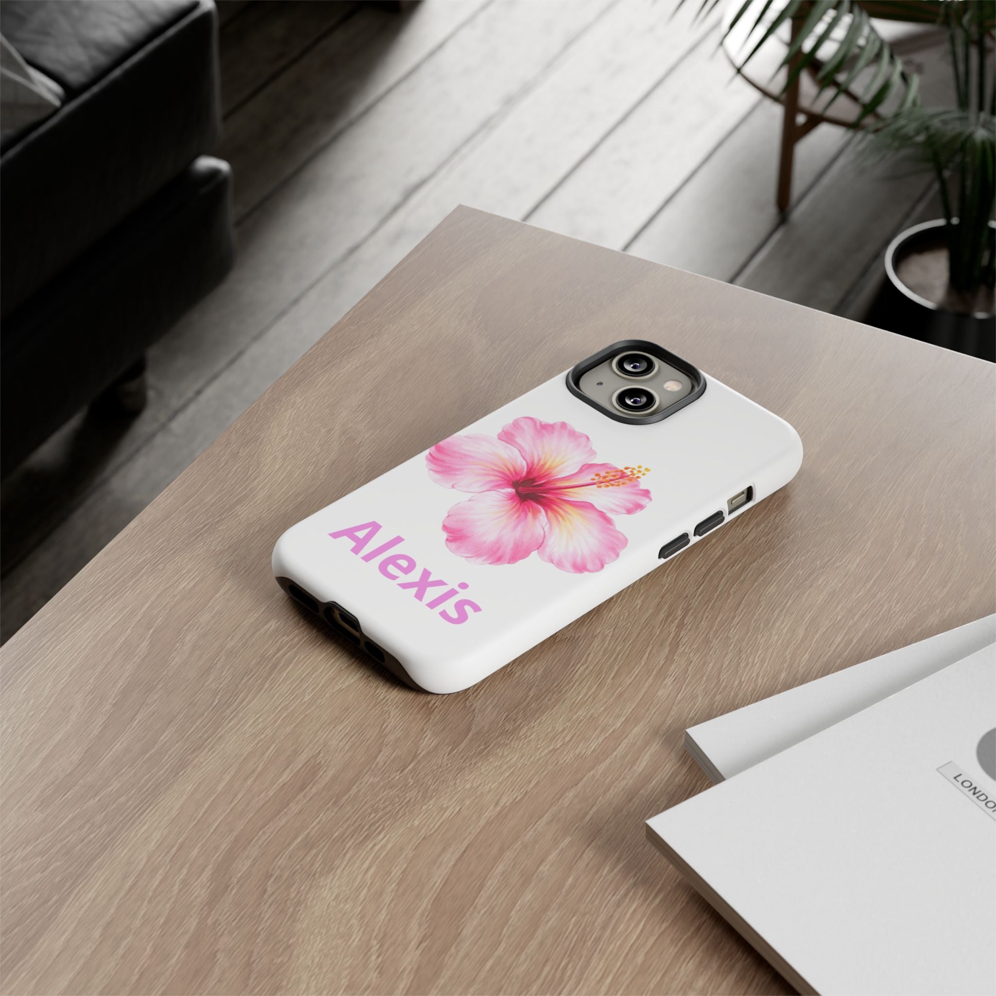 Personalized Hibiscus Phone Case — Custom Name Floral Tough Case- Pre Order