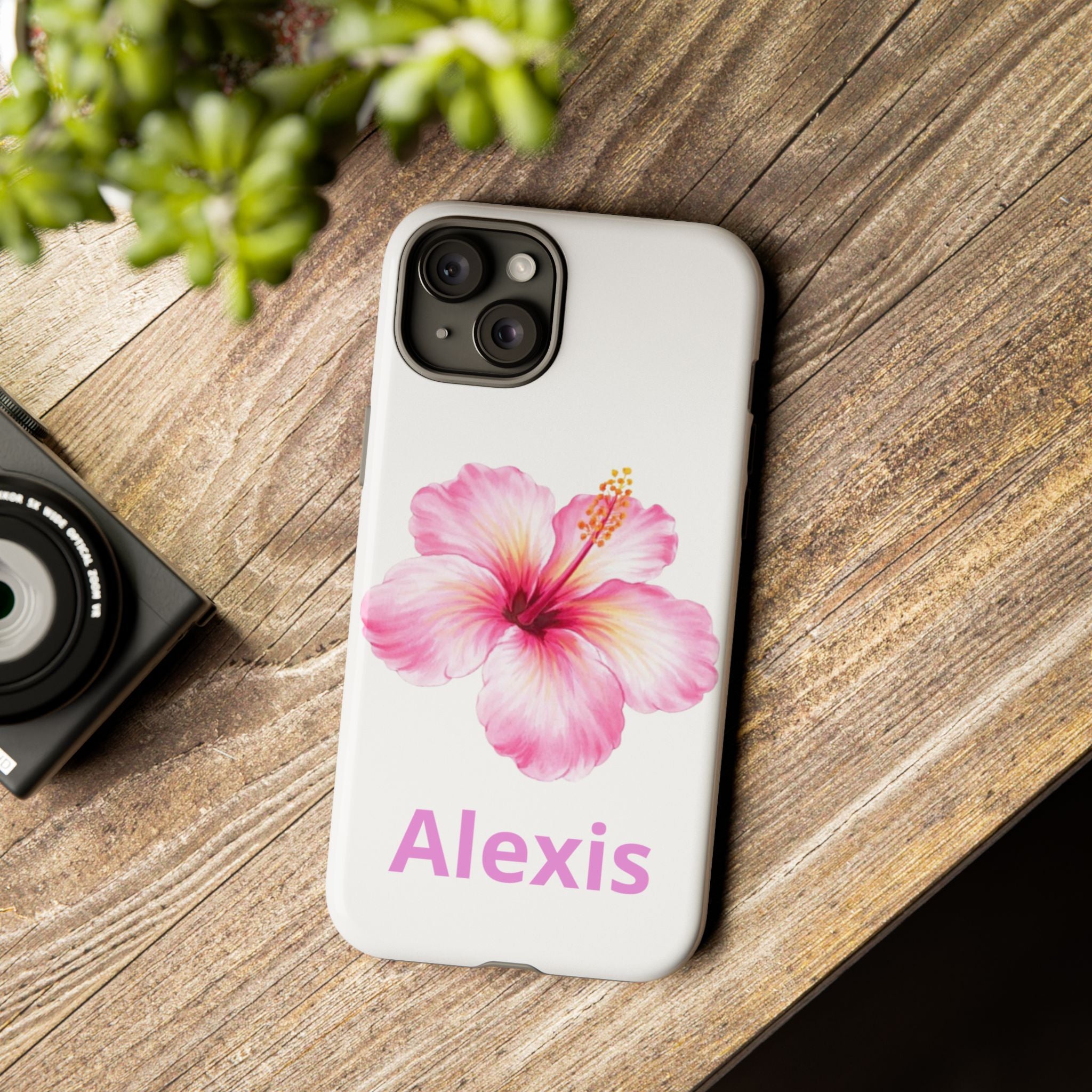 Personalized Hibiscus Phone Case — Custom Name Floral Tough Case- Pre Order