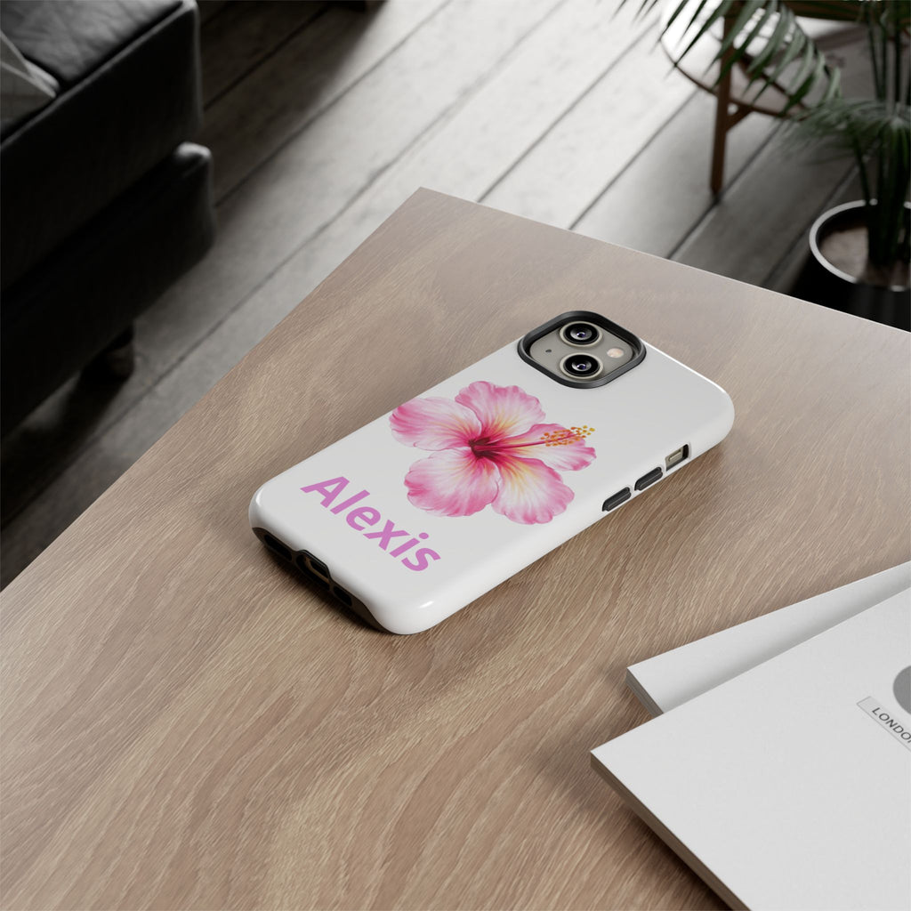 Personalized Hibiscus Phone Case — Custom Name Floral Tough Case- Pre Order