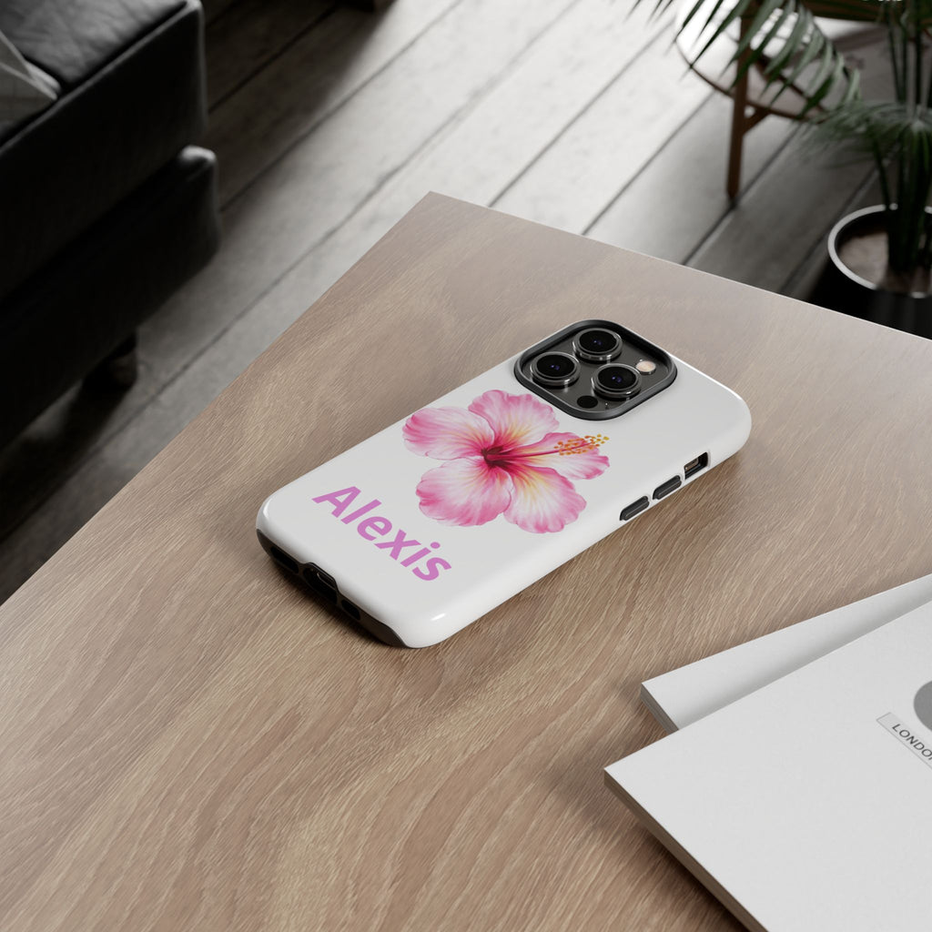Personalized Hibiscus Phone Case — Custom Name Floral Tough Case- Pre Order