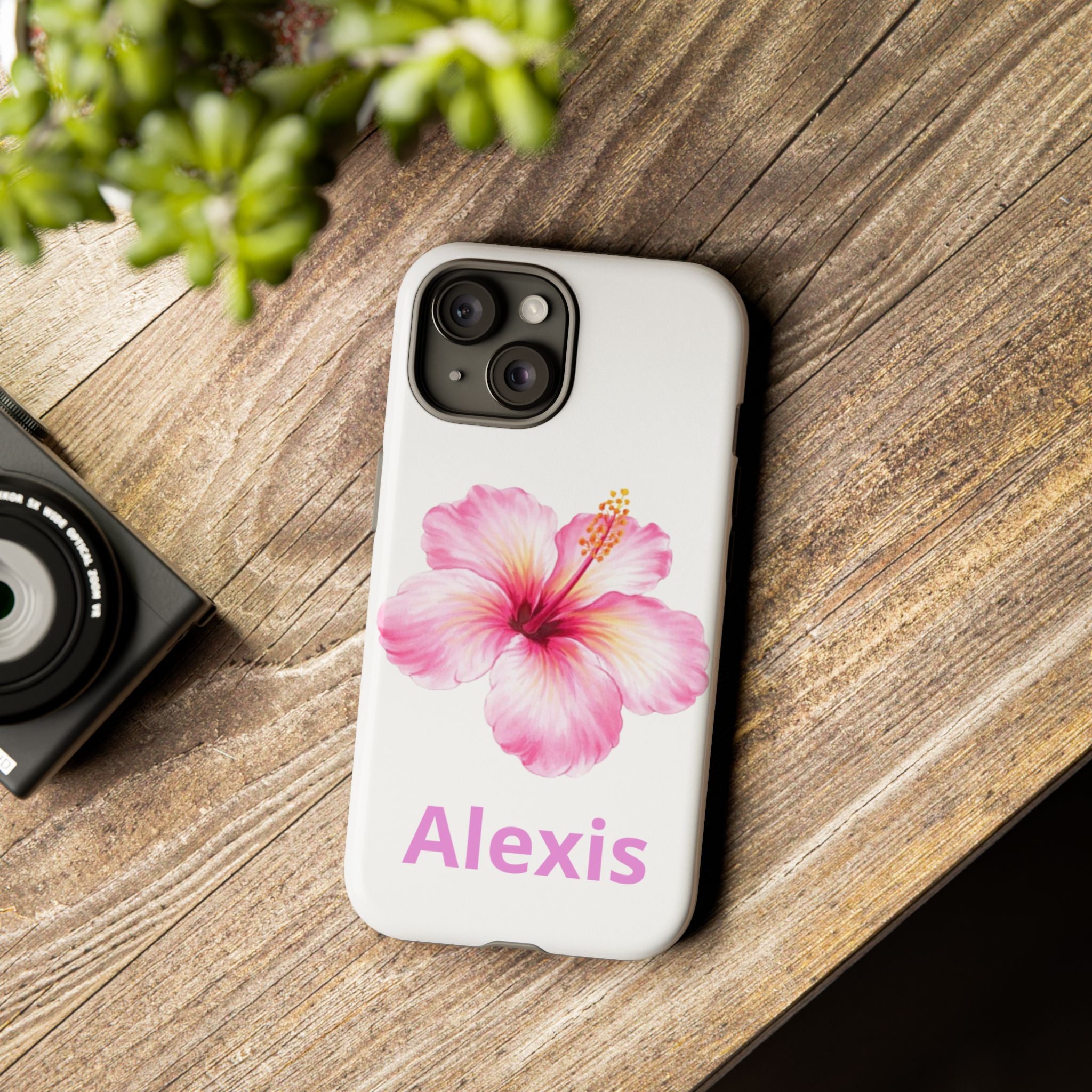 Personalized Hibiscus Phone Case — Custom Name Floral Tough Case- Pre Order