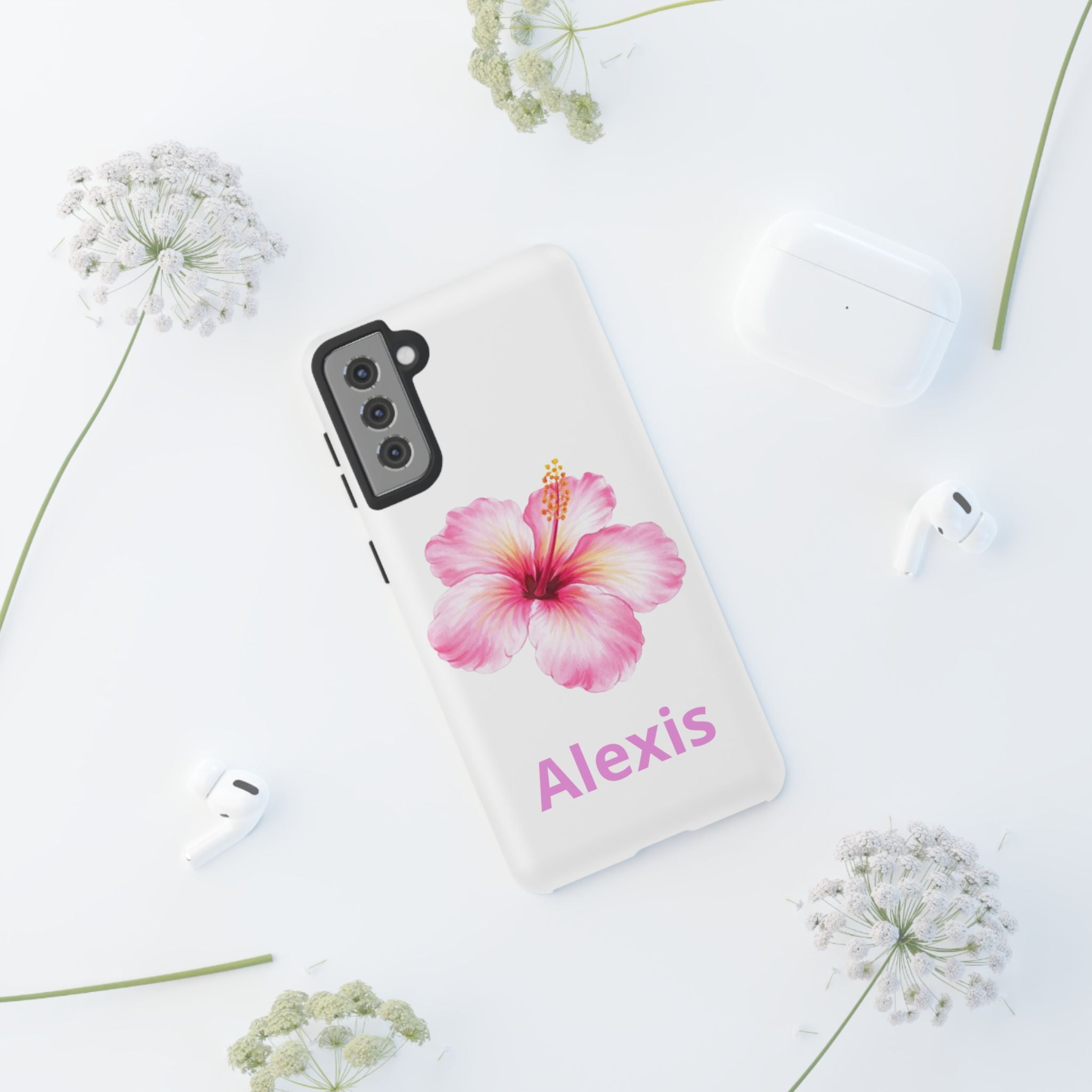 Personalized Hibiscus Phone Case — Custom Name Floral Tough Case- Pre Order