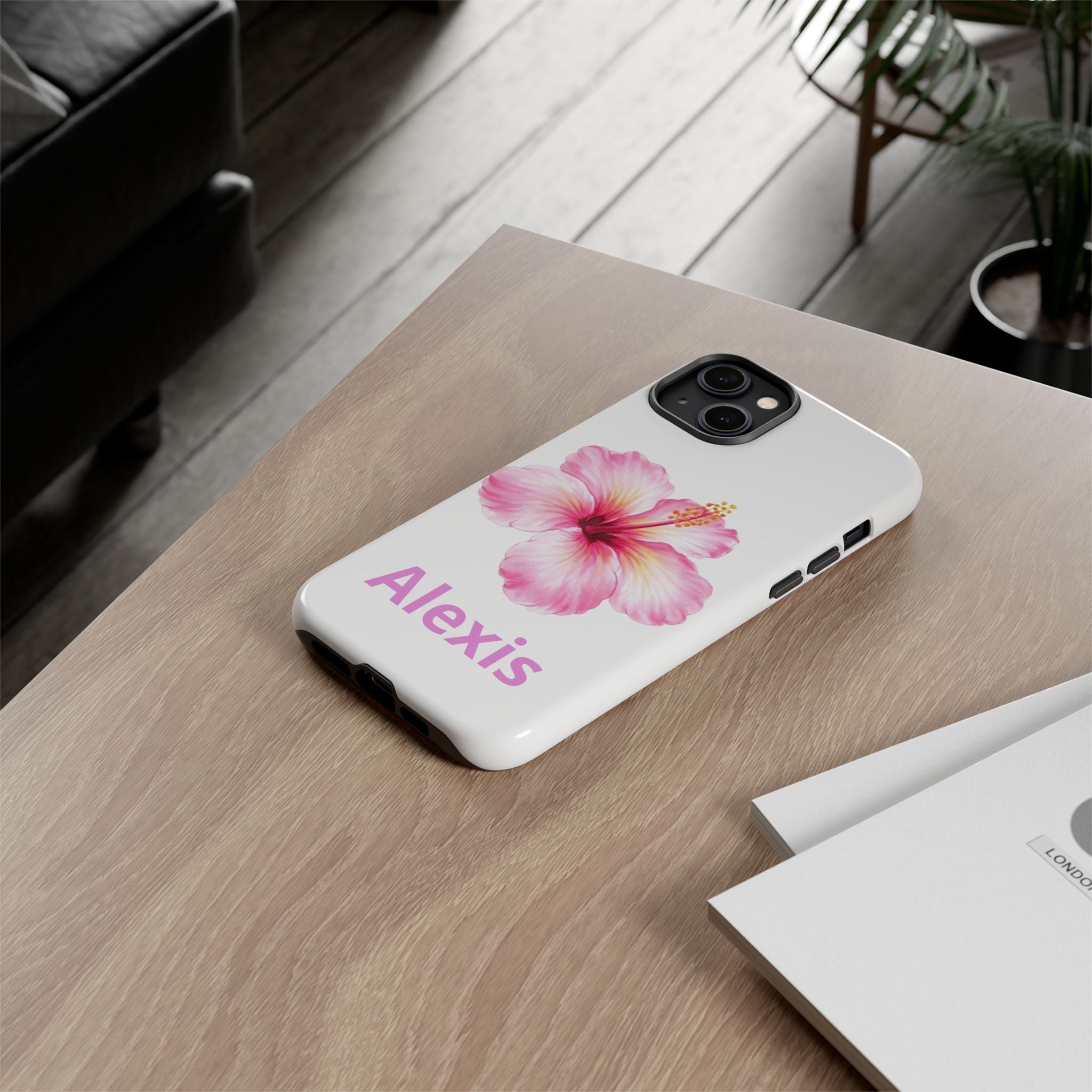 Personalized Hibiscus Phone Case — Custom Name Floral Tough Case- Pre Order