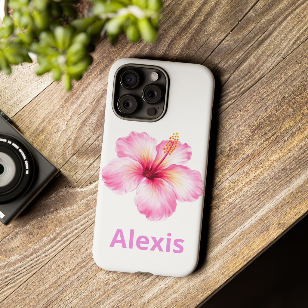 Personalized Hibiscus Phone Case — Custom Name Floral Tough Case- Pre Order