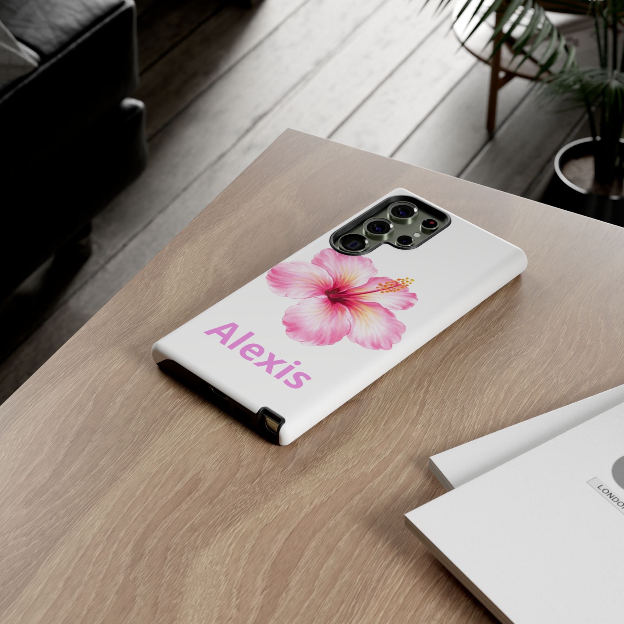 Personalized Hibiscus Phone Case — Custom Name Floral Tough Case- Pre Order