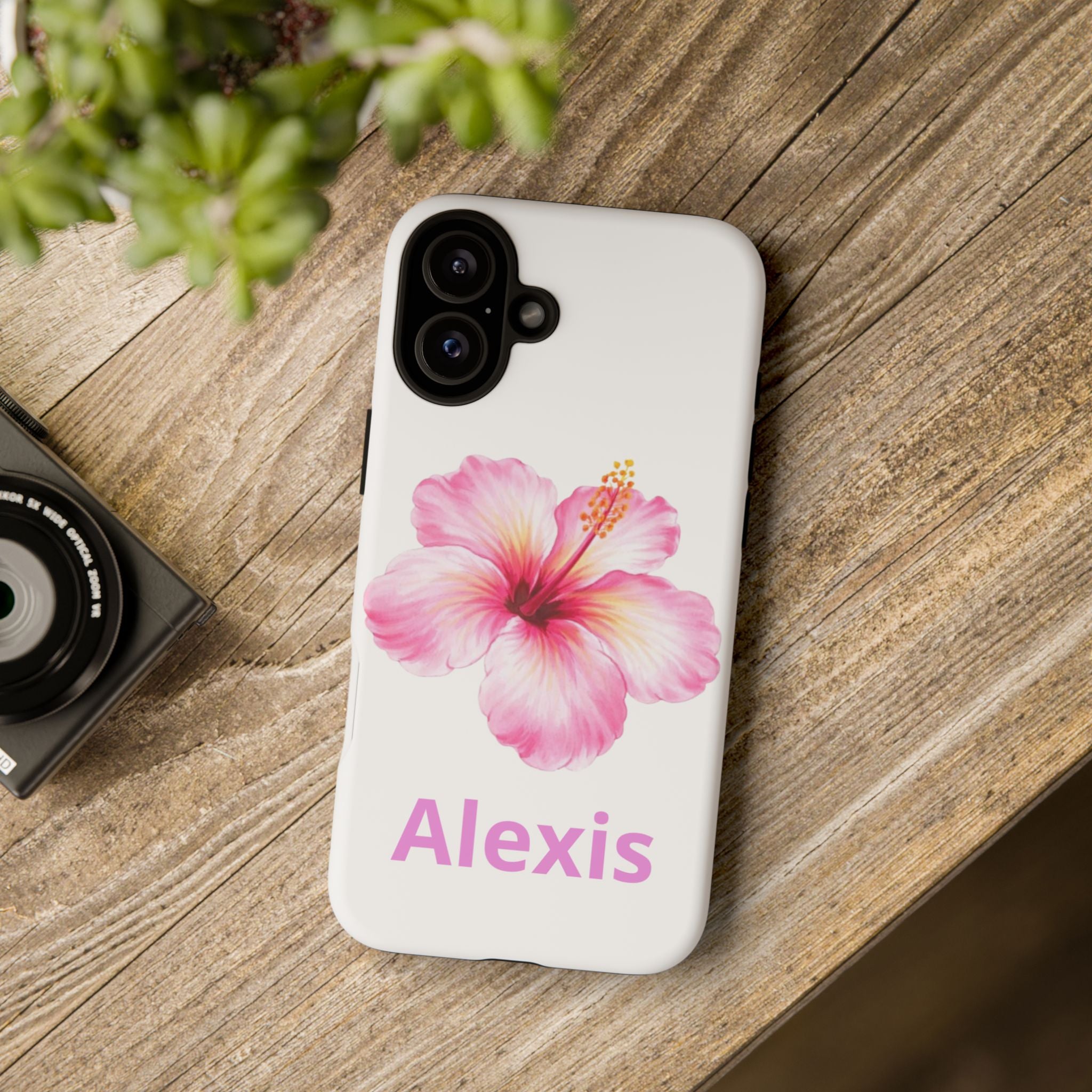Personalized Hibiscus Phone Case — Custom Name Floral Tough Case- Pre Order