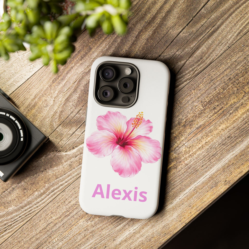 Personalized Hibiscus Phone Case — Custom Name Floral Tough Case- Pre Order