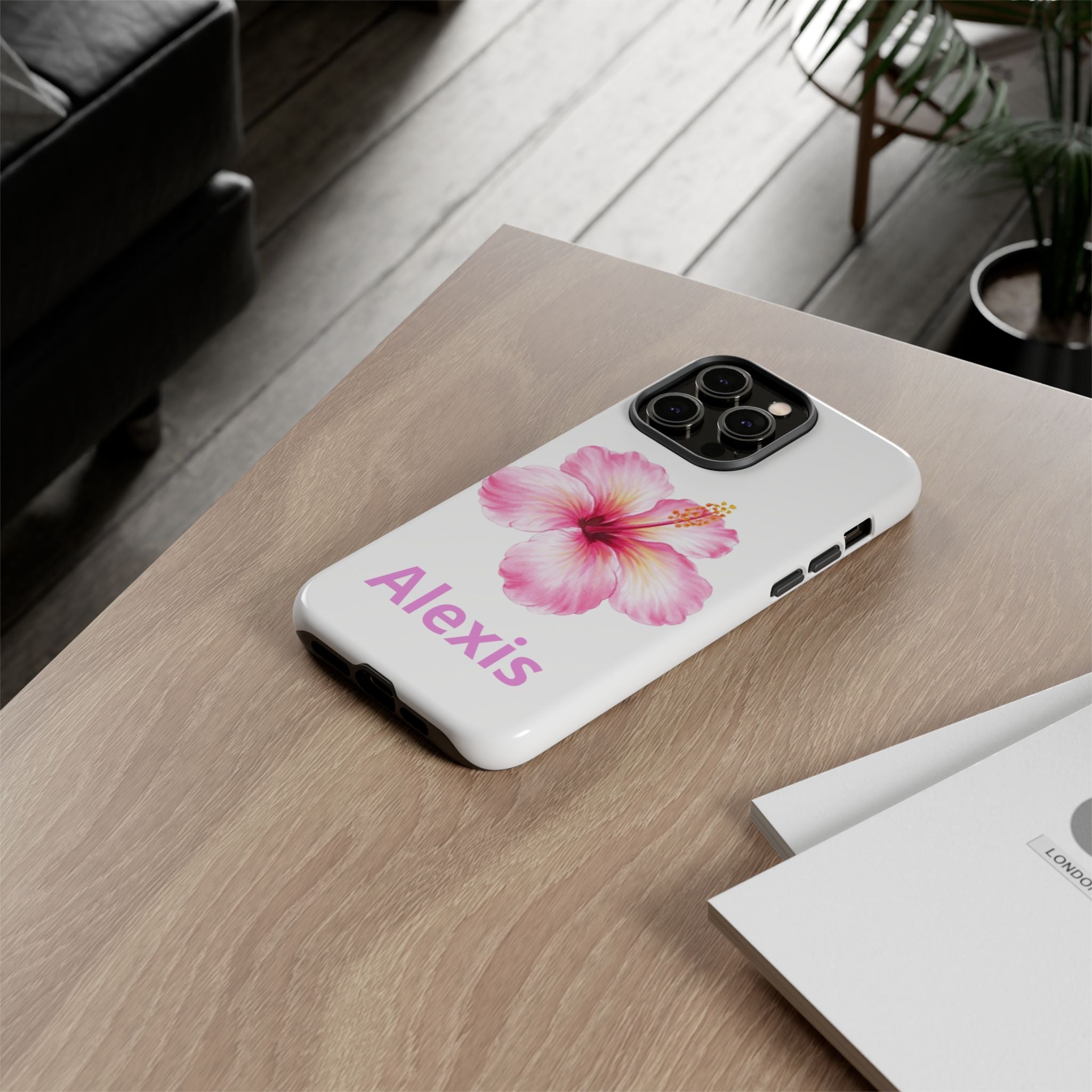 Personalized Hibiscus Phone Case — Custom Name Floral Tough Case- Pre Order