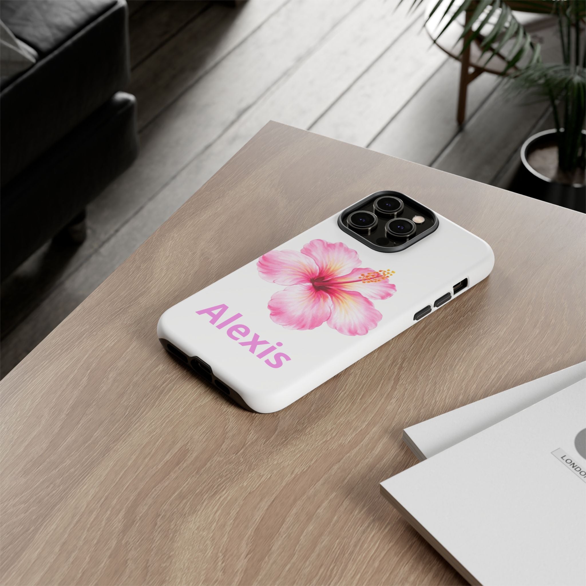 Personalized Hibiscus Phone Case — Custom Name Floral Tough Case- Pre Order