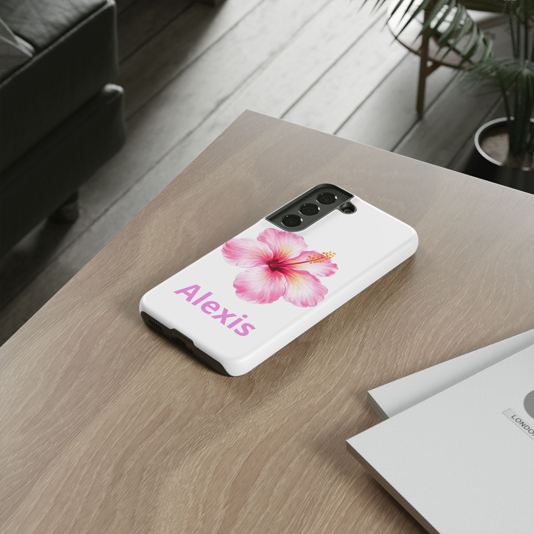 Personalized Hibiscus Phone Case — Custom Name Floral Tough Case- Pre Order