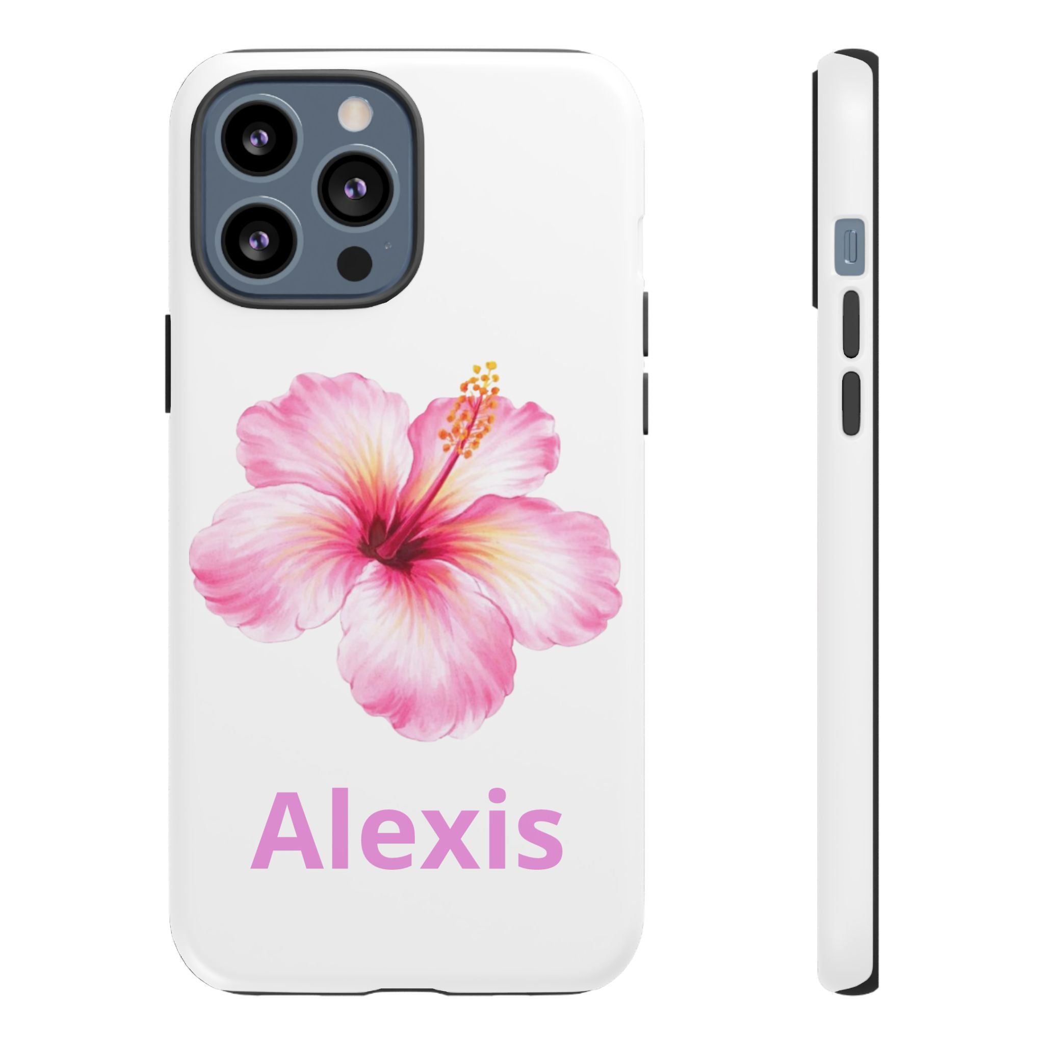 Personalized Hibiscus Phone Case — Custom Name Floral Tough Case- Pre Order