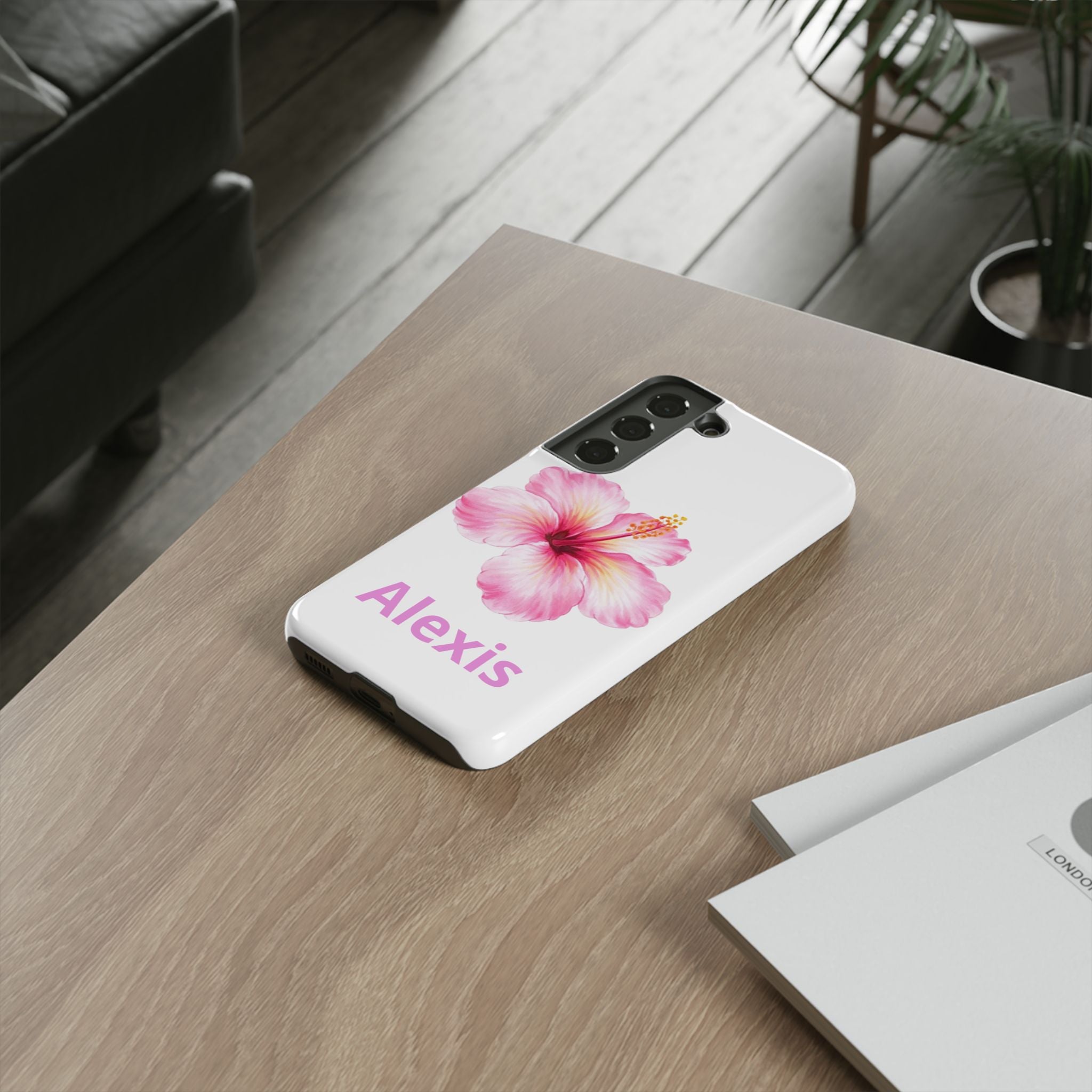 Personalized Hibiscus Phone Case — Custom Name Floral Tough Case- Pre Order