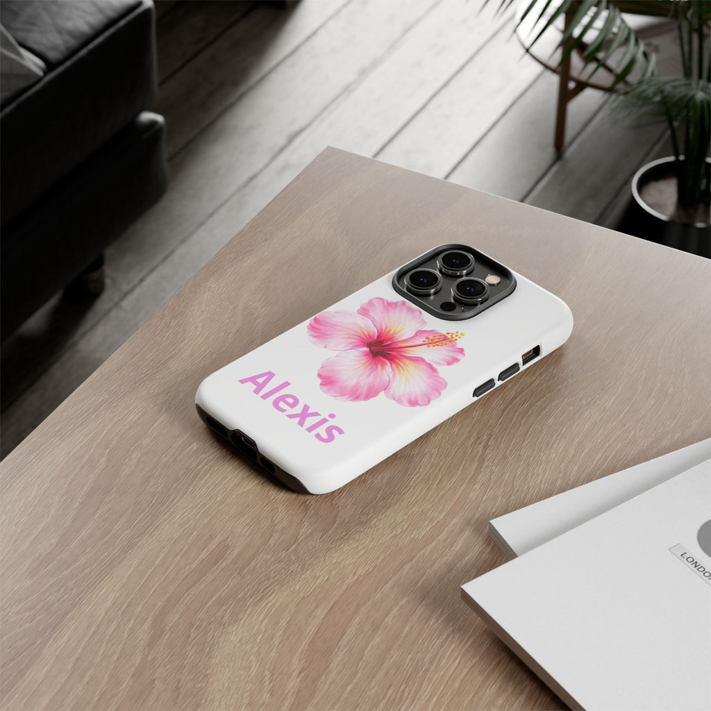 Personalized Hibiscus Phone Case — Custom Name Floral Tough Case- Pre Order