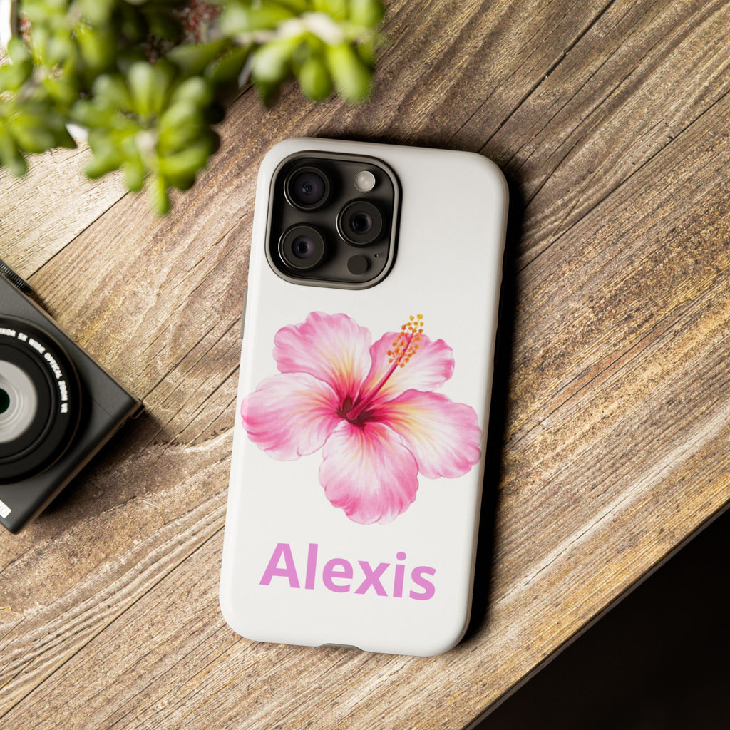 Personalized Hibiscus Phone Case — Custom Name Floral Tough Case- Pre Order