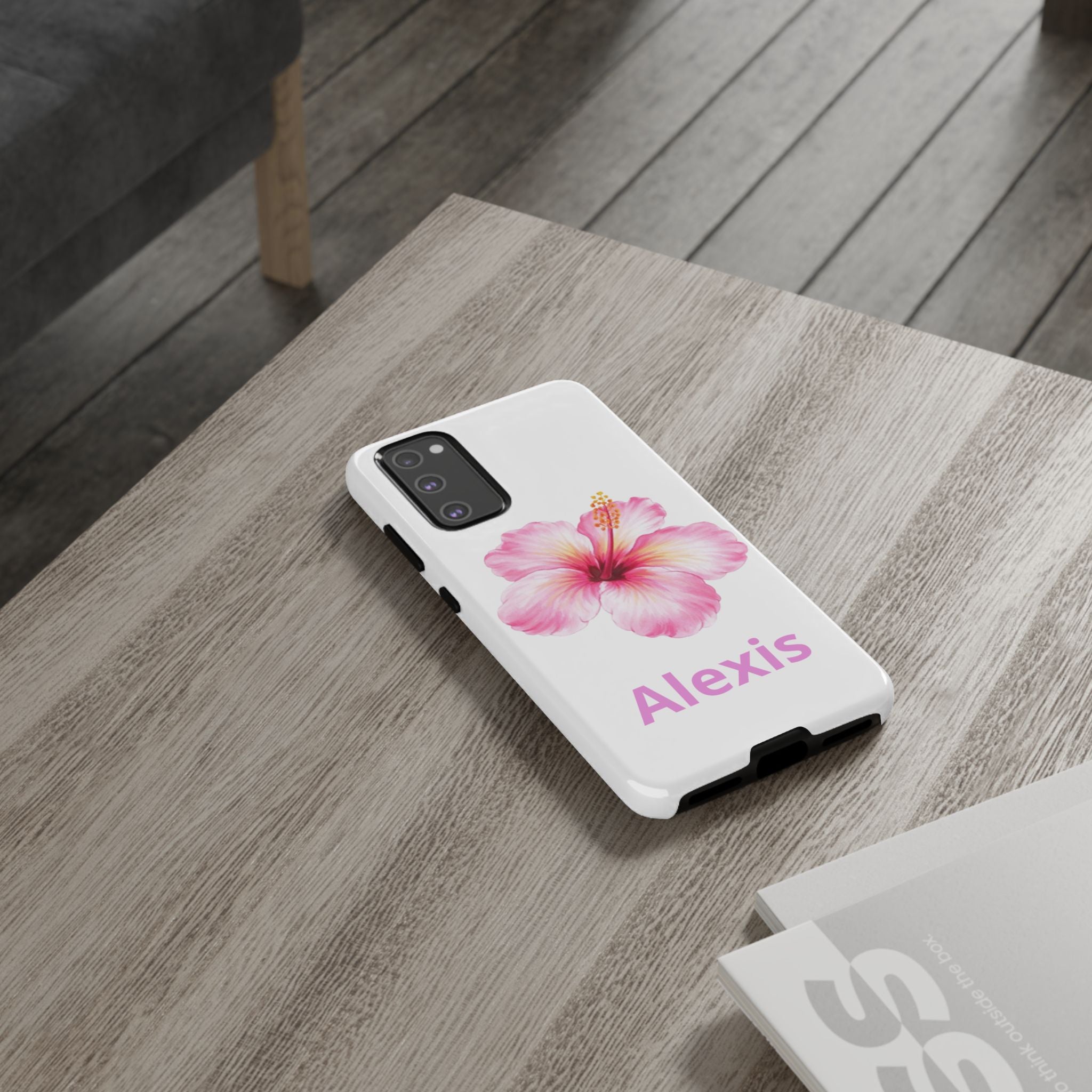 Personalized Hibiscus Phone Case — Custom Name Floral Tough Case- Pre Order