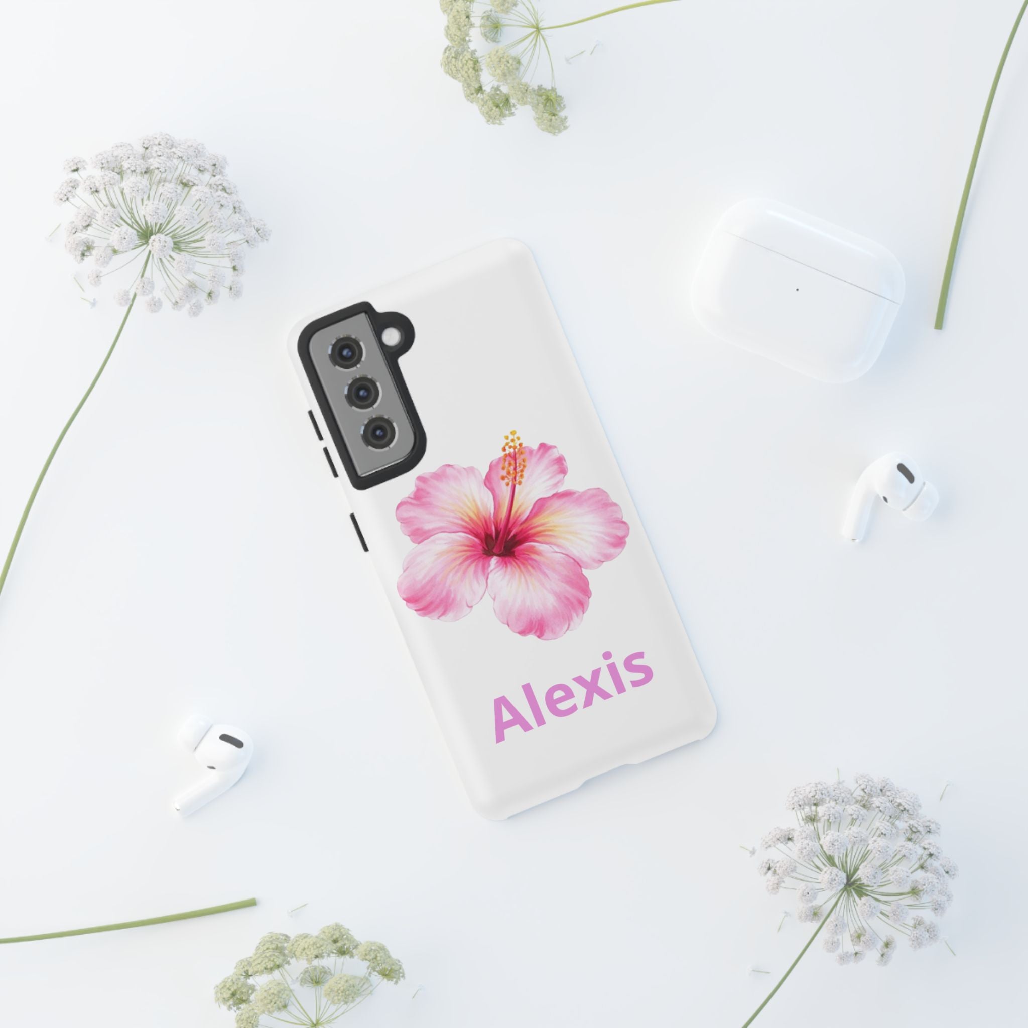Personalized Hibiscus Phone Case — Custom Name Floral Tough Case- Pre Order